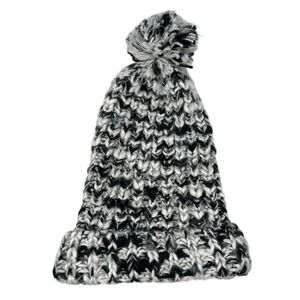 American Eagle Hat Crochet Pom Pom Stretch Black White One Size Soft Mohair Logo